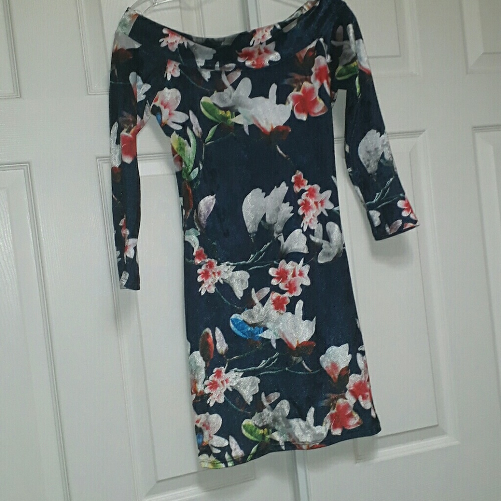 Beautiful blue velvet dress with flowers!